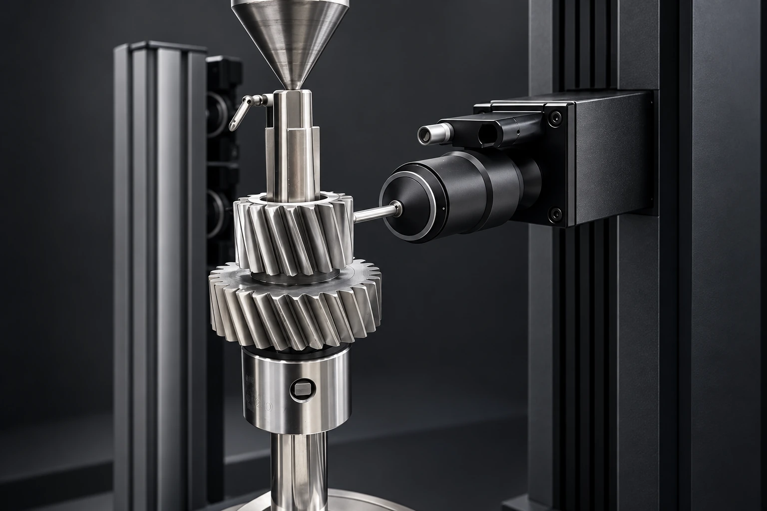 Studio portrait of a shaft and gear assembly